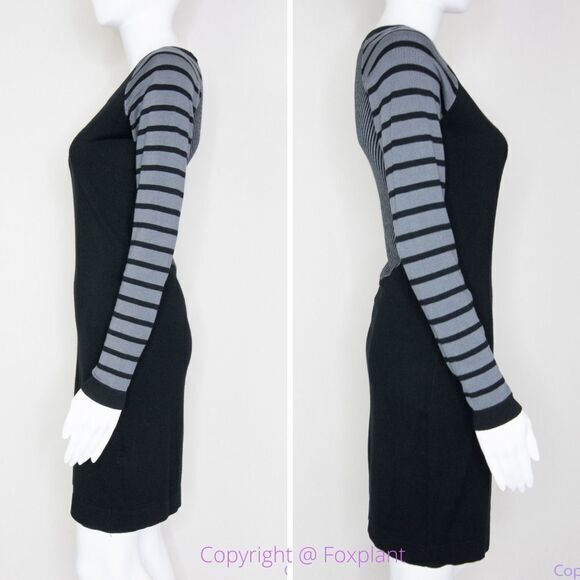 Tart black and grey stripe bodycon sweater dress, size XS - Picture 2 of 16